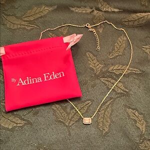 Adina Eden Pave Outlined Baguette Solitaire Gold Necklace